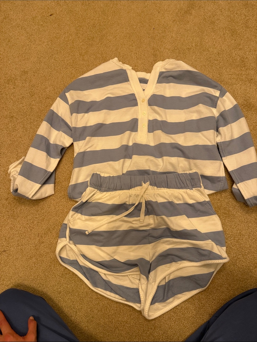 Aerie Soft Striped Set in Light Blue and White